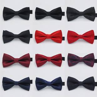 Factory direct men's best man bow tie Korean British style red and black bow tie men's single folding polyester silk jacquard spot