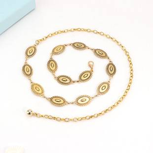 Small Daisy Embossed Oval Waist Chain for Women, Paired with a Skirt, Ethnic Style Decorative Waist Chain, Silver Belt Chain