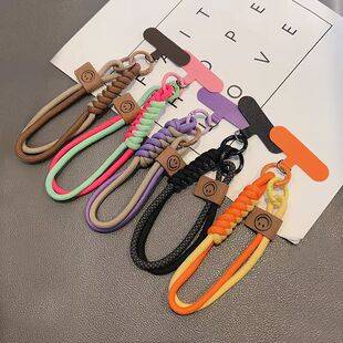 Ins-Style Woven Phone Lanyard with Color-Blocking Short Keychain, Cute Anti-Loss Portable Aluminum Alloy Ring