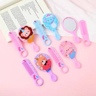 New Cross-Border Cartoon Makeup Mirror and Comb Set, Cute Portable Beauty Mirror and Comb for Children, Small Gift, Wholesale