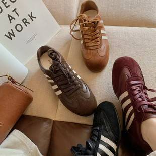 Soft Leather Version~Inner Height-Increasing Genuine Soft Leather Classic Versatile German Training Shoes for Women, Retro Round-Toe Lace-Up Casual Shoes, Forrest Gump Shoes