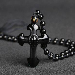 Obsidian Cross Pendant Pendant for Men and Women Couple Necklace Pendant Birthday Gift