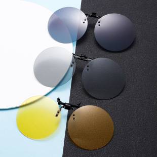 Round Metal Clip Sunglasses Men and Women Myopia Glasses Polarized Sunglasses Can Turn Up Retro Driving Sunshade Clip Glasses