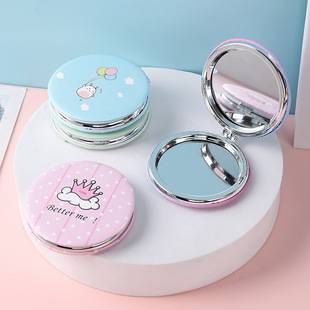 Round Makeup Mirror Portable Student Pocket Flip Folding Mirror Beauty Touch-Up Vanity Princess Round Mirror