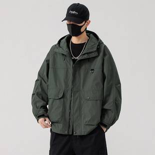 Men's Large Size Windproof Hooded Jacket for Spring and Autumn, Plus-Size Workwear for Men, Oversized Outerwear, Men's Workwear Style