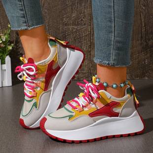 New Style Foreign Trade Large Size Dad Shoes for Women 2026 Autumn Round Toe Casual Breathable Thick-Soled Color-Blocking A-Gan European Size 0.67