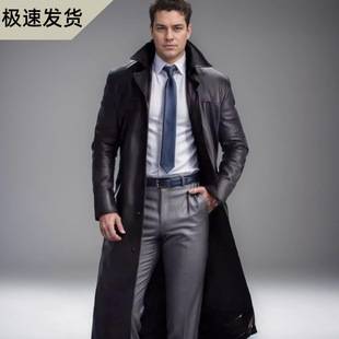2024 European and American Men's Elegant Slim-Fit Pu Leather Extended Coat Jacket Men's Light Luxury Tough Casual Versatile