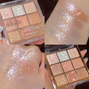 dikalu Jiugongge Flash Christmas Snowflake Eyeshadow Plate Full Pearl Flash Milk Tea 9 Color Broken Diamond Eyeshadow Pure Desire
