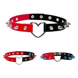 Cross-Border European and American Punk Rock Women's Leather Collar Contrasting Color Pointed Rivets Trendyy Bondage Neck Ring Couple Pu Necklace