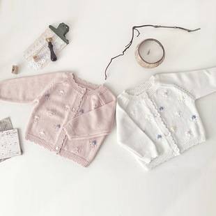 Ctuemily Autumn and Winter Cross-Border Ins Style Embroidered Cardigan Sweater for Baby Girls with Raglan Sleeves Short Coat