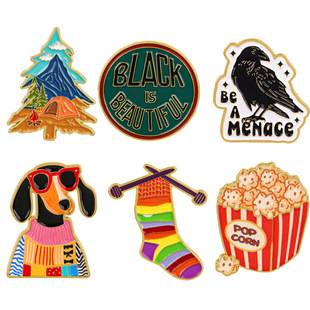 Dog, Crow, Tree Quotes Brooch Cartoon Metal Badge Creative English Jewelry Medal Clothing Brooch Accessory