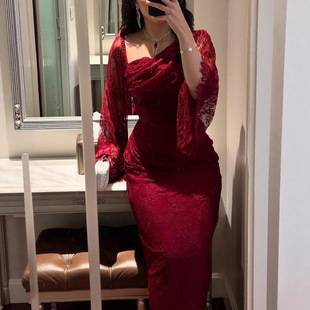 Spring Cross-Border European and American Women's Clothing Independent Site Amazon Elegant Lace Rhinestone Bodycon Evening Dress
