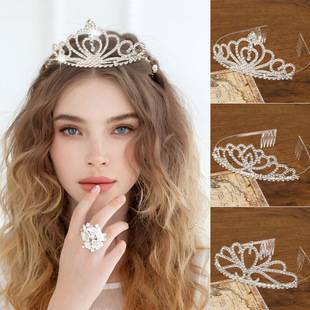 Korean Rhinestone Crown Tiara Bridal Jewelry European and American Temperament Princess Alloy Comb Hair Accessories Birthday Crown Wholesale