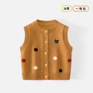 Polka Dot Vest for Toddlers, Cute Korean Style Knitwear for Spring and Autumn, New Sleeveless Top, Baby Cardigan, Class A Cotton Sweater