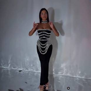 Bandage dress strapless diamond decoration slim hip long bandage dress red carpet catwalk banquet dress