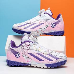 Children's Soccer Shoes with Rotating Buckle, Boys' Professional Training and Actual Game Shoes, Girls' Breathable and Non-Slip Shoes for Spring and Autumn Training Season