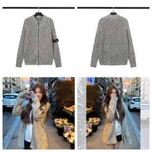 Stone European and American Functional Zipper Open Chest Stand Collar Knitted Autumn and Winter Versatile Casual Solid Color Sweater for Men and Women Ius