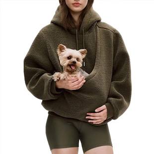 BK8837 #   Amazon European and American Autumn/Winter Cross-Border Solid Color Hooded Plush Pet Pocket Loose Pullover Sweatshirt for Women