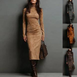 Cross-Border 2025 New Autumn and Winter Sexy Slim Long-Sleeved Bottoming Dress for Women Slimming Look with Coat and Elegant Hip-Hugging Skirt