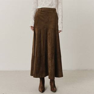 Suede A-Line Skirt for Women in Autumn and Winter New High-Waisted Retro Umbrella Skirt for Small People to Commute and Slim Mid-Length Skirt
