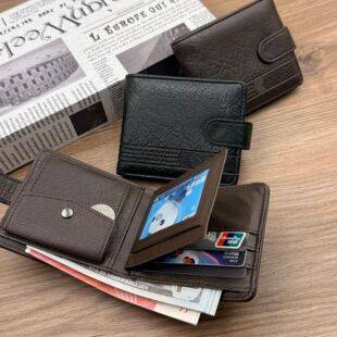 Cross-Border Men's Wallet with Large Capacity and Multiple Card Slots, Lychee Pattern Pu Buckle Men's Wallet, Popular Product in Southeast Asia, Manufacturer's Ready Stock