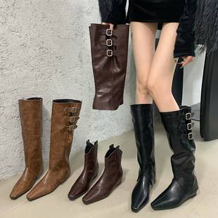 Inner Height Pointed Detachable Long Western Boots Women's Shoes 2024 New Spring and Autumn But Knee Long Boots Knight Boots
