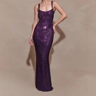 Cross-Border European and American Hot Diamond Banquet Evening Dress Shiny High-End Long Skirt Sexy Backless Skirt Slim Slim Dress