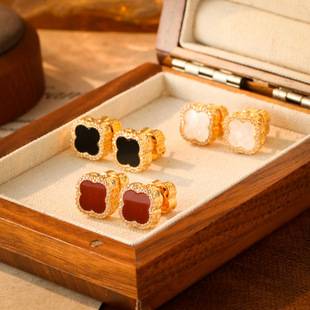 Hot-Selling Fashion Four-Leaf Clover Earrings, Light Luxury High-End Micro-Inlaid Zircon Stud Earrings, Versatile Earrings for Women