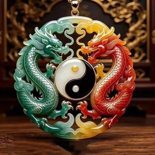 Shuanglong Taiji Original Product: Dragon-themed Double Dragon Design Necklace Pendant, Gift for Elders, Exquisitely Carved, Handmade, Chinese Trendy Style