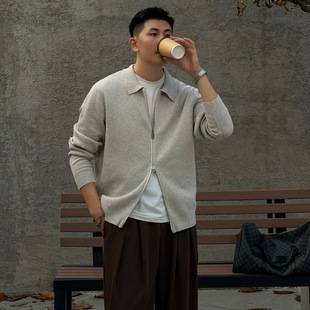 Factory Old Money Textured Stylish Zipper Collar Cardigan for Men, Autumn and Winter Casual Skin-Friendly Warm Sweater Jacket