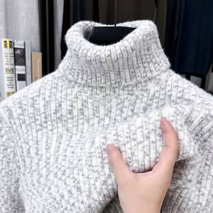 2026 New Autumn and Winter Warm Men's High-Neck Wool-Blend Integrated Fleece Knitted Sweater Men's Clothing Wholesale