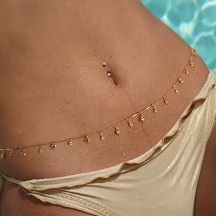 European and American cross-border jewelry sexy beach bikini rhinestone belly chain simple love scallop glossy fish pendant waist chain