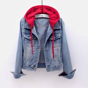 Denim Short Coat Women's Short Spring and Autumn Korean-style New Long-sleeved Slim-fit Hooded Jacket All-match Student Top