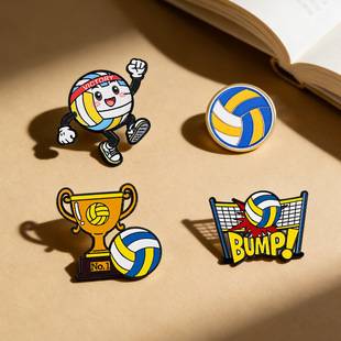 Volleyball Cartoon Brooch, Sports Event Commemorative Badge, Student Backpack Accessory, Volleyball Trophy Pin, Cross-Border Hot Item