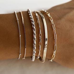 European and American Cross-Border Bohemian Minimalist Jewelry Metal Figaro Chain Women's Set Multi-Layer Chain Simple Bracelet