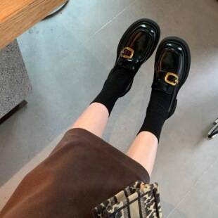 Genuine Leather ~ Thick Bottom Loafers 2025 Spring New Square Buckle Thick Heeled Single-layer Shoes Women's British Style Small Leather Shoes