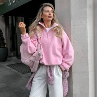 European and American Autumn and Winter New Style Cashmere Loose Lapel Pullover Sweatshirt 2025 Fashion Cross-Border Wholesale Polar Fleece Women's Clothing