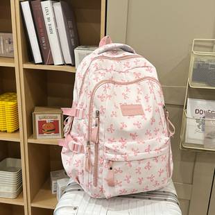 New cute style bow double zipper lightweight backpack, sweet girl's large capacity backpack
