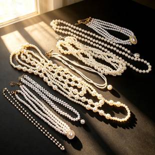 French vintage multi-layered pearl necklace, light luxury long layered pearl collarbone chain, versatile accessory for bridal dresses
