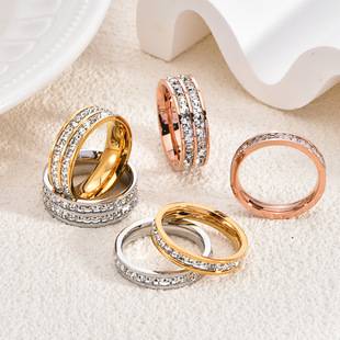 Men's and Women's Starry Sky Rings, Single and Double Circle Titanium Steel Non-Fading Diamond-Encrusted Couple Rings, Wholesale Non-Fading Rings