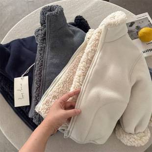 Children's Lamb Wool Jacket 2025 Winter Fleece-Lined Jacket for Small and Medium-Sized Kids, Solid Color Outerwear, Korean Style Warm Top for Babies