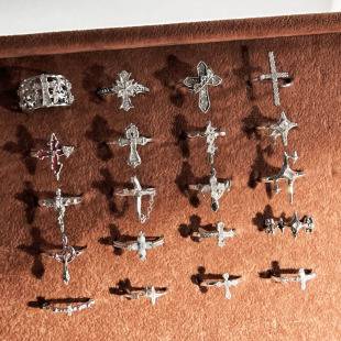 Minimalist full-diamond cross ring collection, fashionable unisex style, niche stackable light luxury ins cool style index finger ring