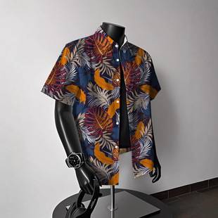 Hong Kong Style vintage Hawaiian American Style Short Sleeve Floral Shirt Men's Summer Casual Trendy Beach Couple Shirt