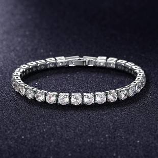 European and American zircon bracelet single row 4mm round full diamond tennis chain cross-border hip hop jewelry tennis bracelet