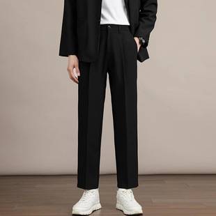 Spring and Summer Drapey Trousers Men's Nine-Point Straight Loose Casual Trousers Black High-End Slim Suit Trousers