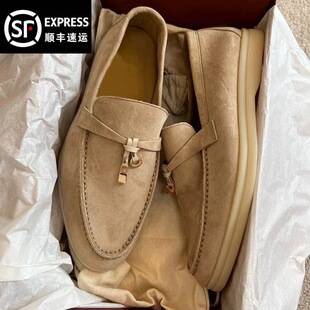 Lp Loafers for Women, Spring and Autumn, Old Money Style, British Style Single Shoes, Gold Buckle, Genuine Leather, Super Soft Slip-On Flat Shoes