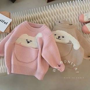 Children's Clothing 2025 New Autumn and Winter Kidsren's Puppy Sweaters for Boys and Girls Pullover Cartoon Thickeneded Tops Baby Sweaters