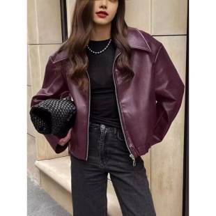 Motorcycle-Style Leather Jacket 2024 European and American Autumn and Winter New Loose-Fitting Fashion Cross-Border Leather Coat New Women's Coat