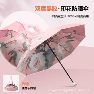 Umbrella, Folding Umbrella, Sun Umbrella, Sun Protection, Uv Protection, Manual Sunshade Umbrella, Dual-Use for Sun and Rain, Black-Coated Umbrella, Sun Protection Umbrella