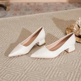 X202 chunky heel pointed professional OL commuter interview work shoes elegant all-match 2024 New